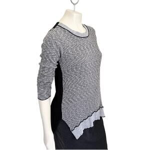 PETE Collection Stretchy Long Sleeve Mixed Media Sweater in Gray Black SZ S